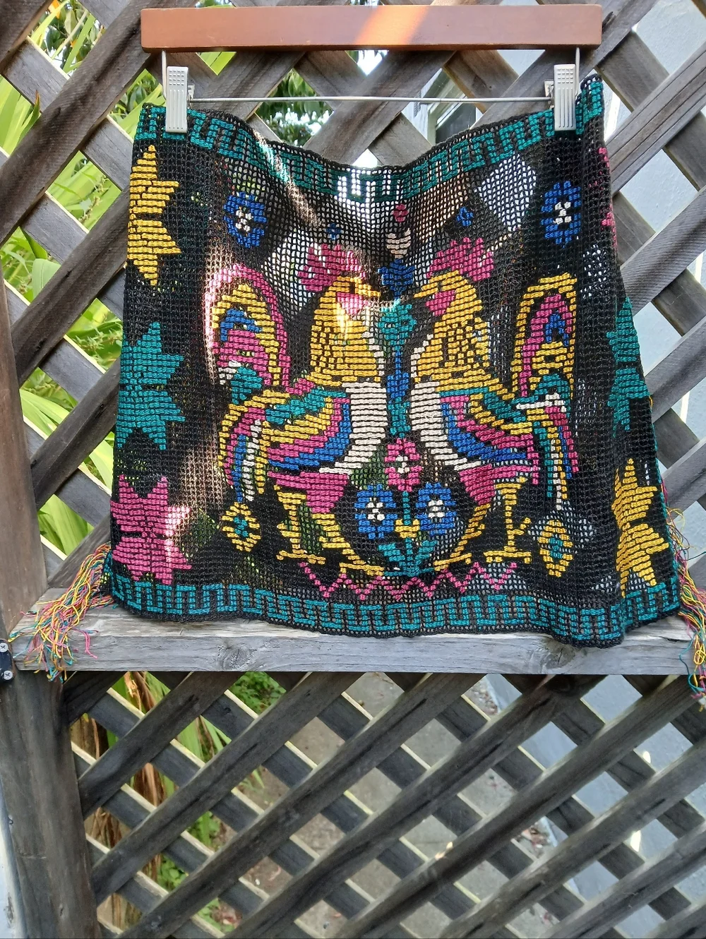 Vintage 1940s Textiles Roosters Hand Made WovenWall Hanging Table Top